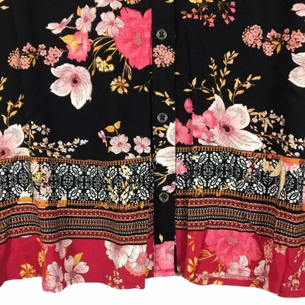 Knox Rose Womens Size XXL 2XL Floral Button Up Short Sleeve Top Shirt Career - Picture 7 of 13